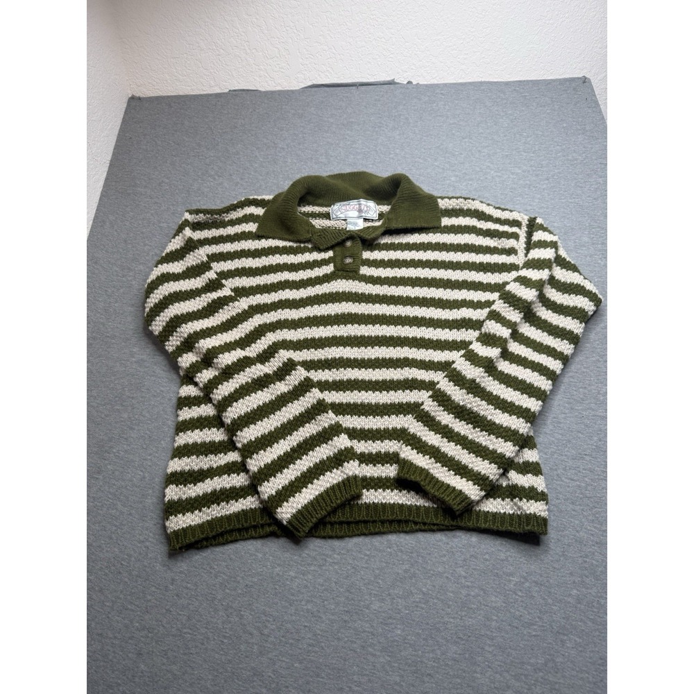 VTG NUGGETS Multicolor Stripe Knit Pullover Size Small Ramie Blend Green Sweater